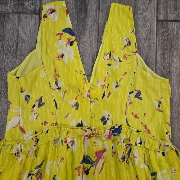 Tanya Taylor Catalina Silk Maxi Dress Floral Yellow Size 16 Sleeveless V-Neck - Picture 7 of 15